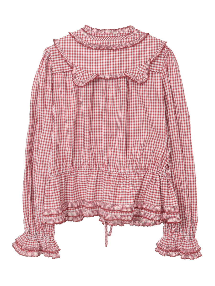 【alcali x Haruka Yoshizawa】猫耳付け襟チェックブラウス 詳細画像 レッド 2
