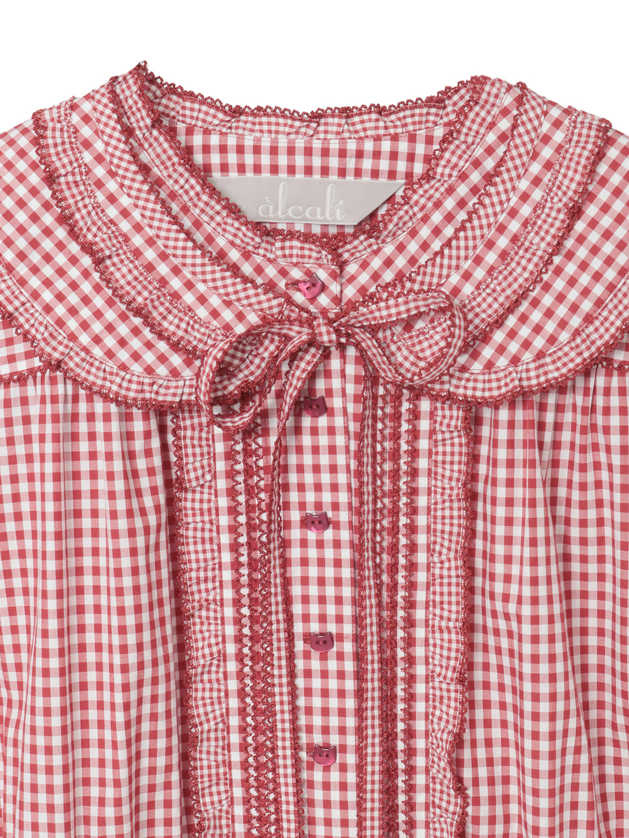 【alcali x Haruka Yoshizawa】猫耳付け襟チェックブラウス 詳細画像 レッド 3