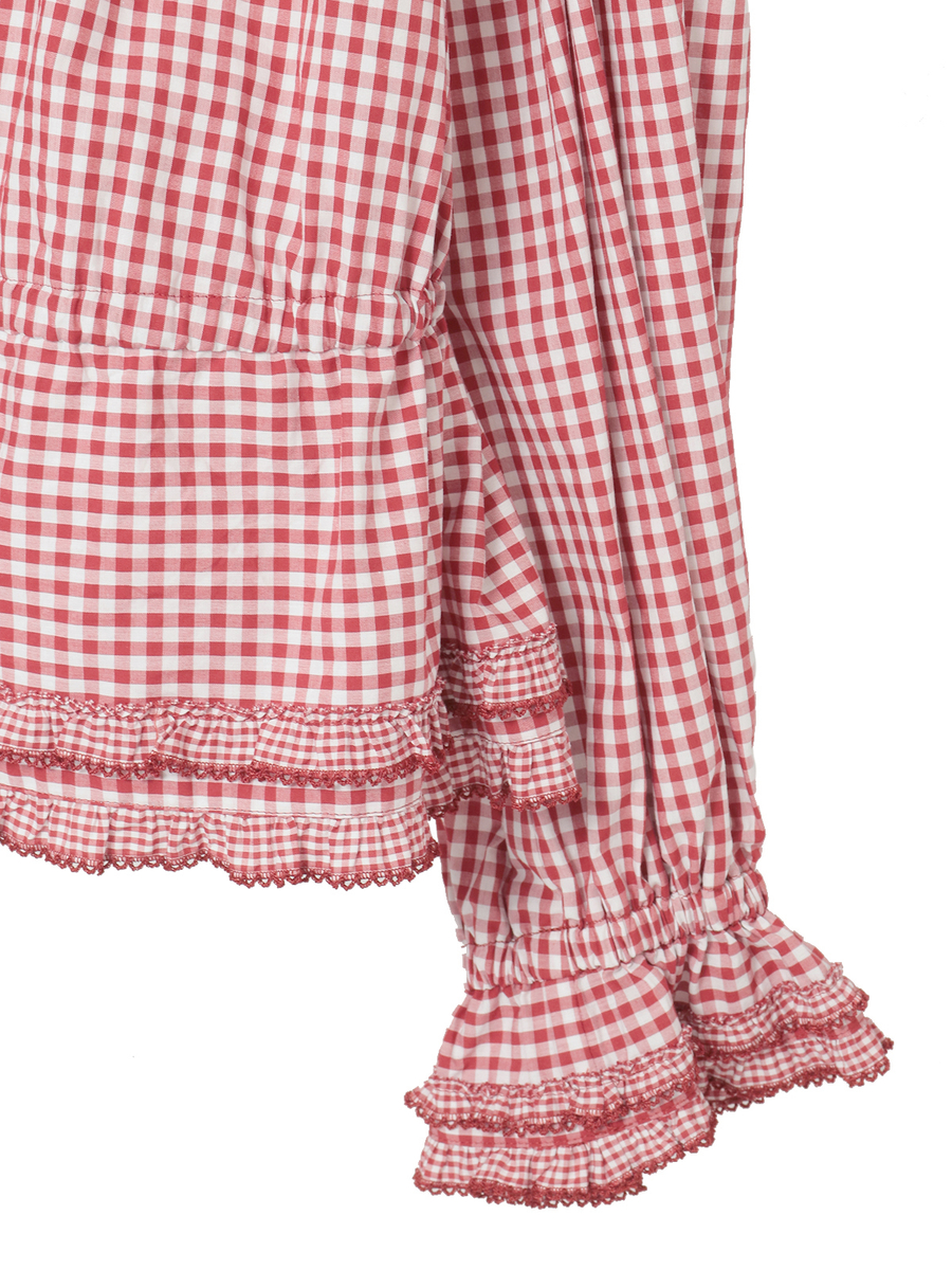 【alcali x Haruka Yoshizawa】猫耳付け襟チェックブラウス 詳細画像 レッド 5