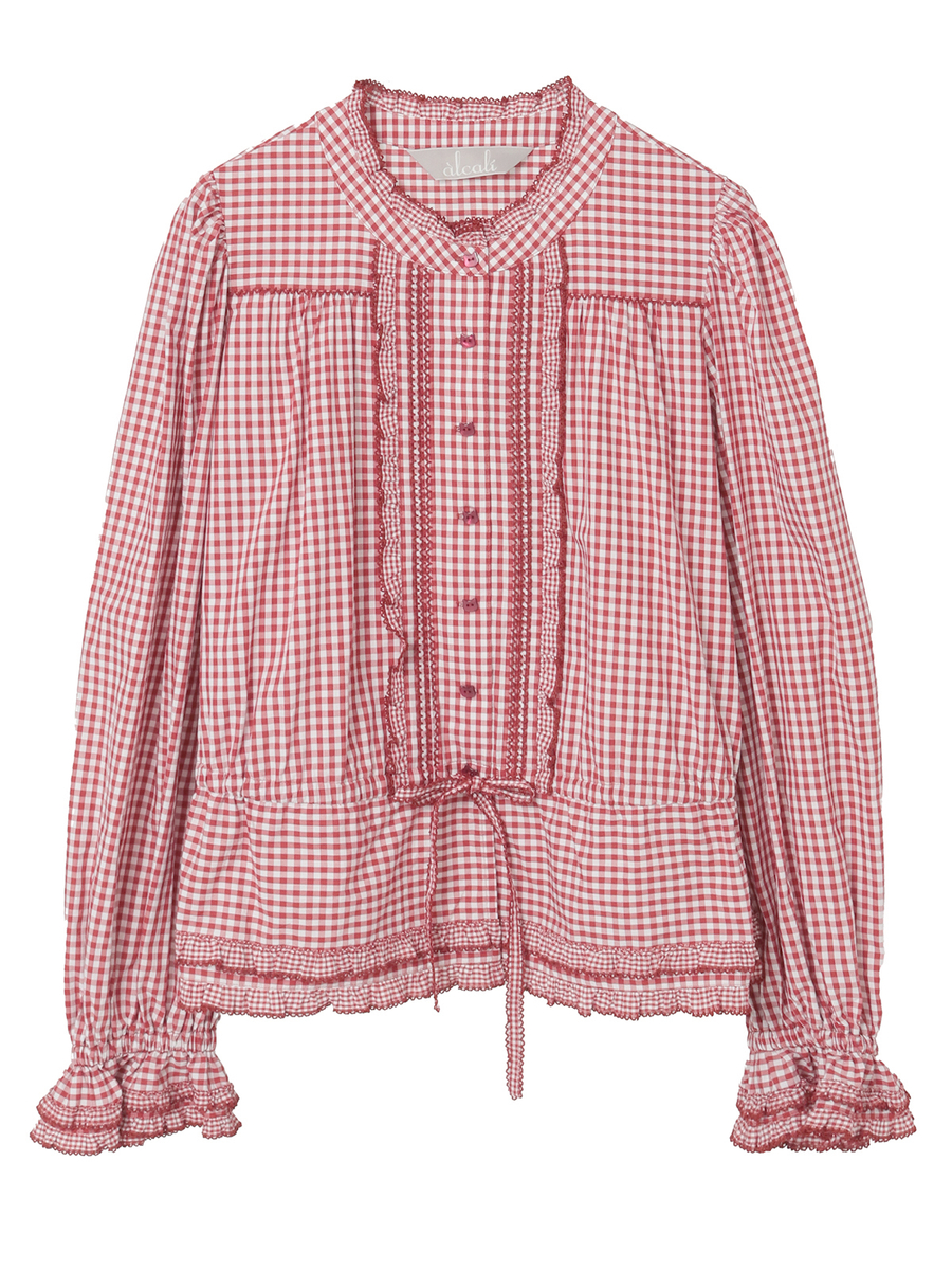 【alcali x Haruka Yoshizawa】猫耳付け襟チェックブラウス 詳細画像 レッド 8
