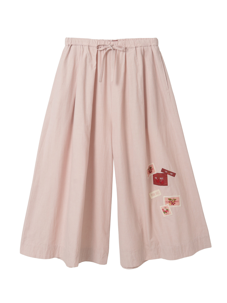 ネームワッペン使いダンガリーワイドパンツ 詳細画像 ピンク 1