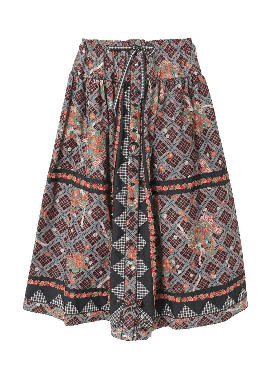 苺リースプリントスカート 詳細画像 クロ 1