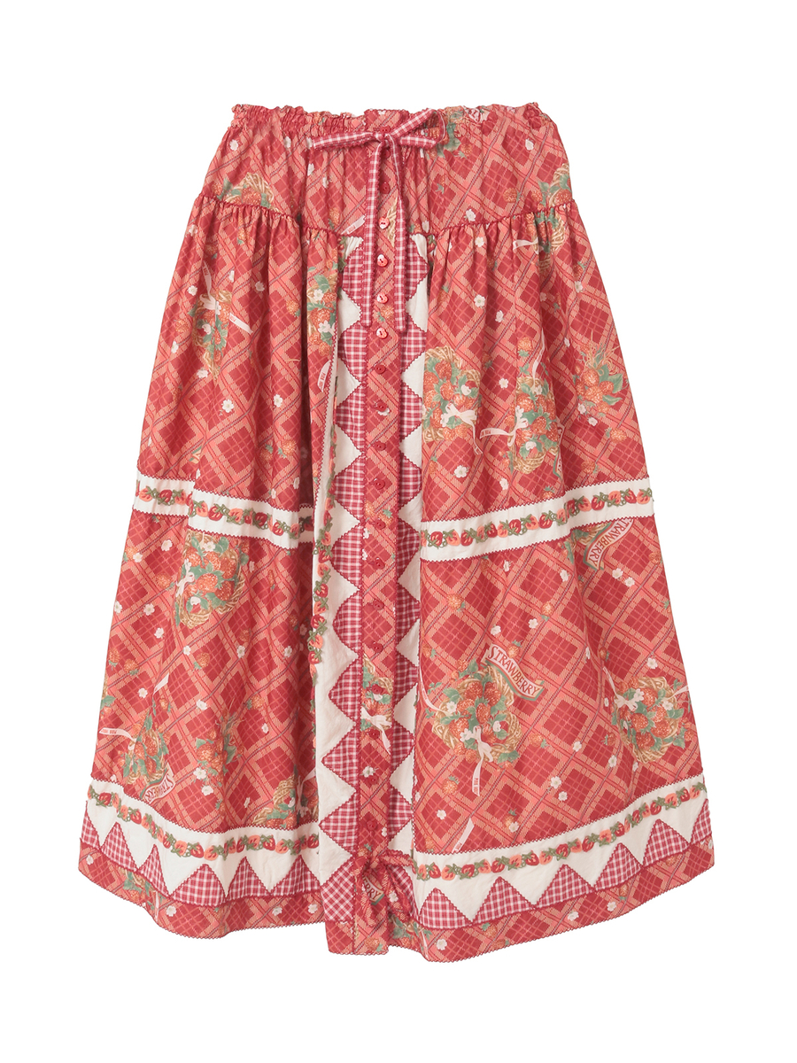 苺リースプリントスカート 詳細画像 アカ 1