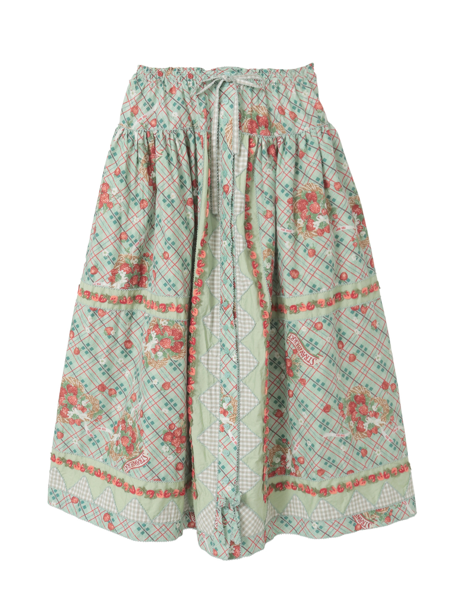 苺リースプリントスカート 詳細画像 グリーン 1