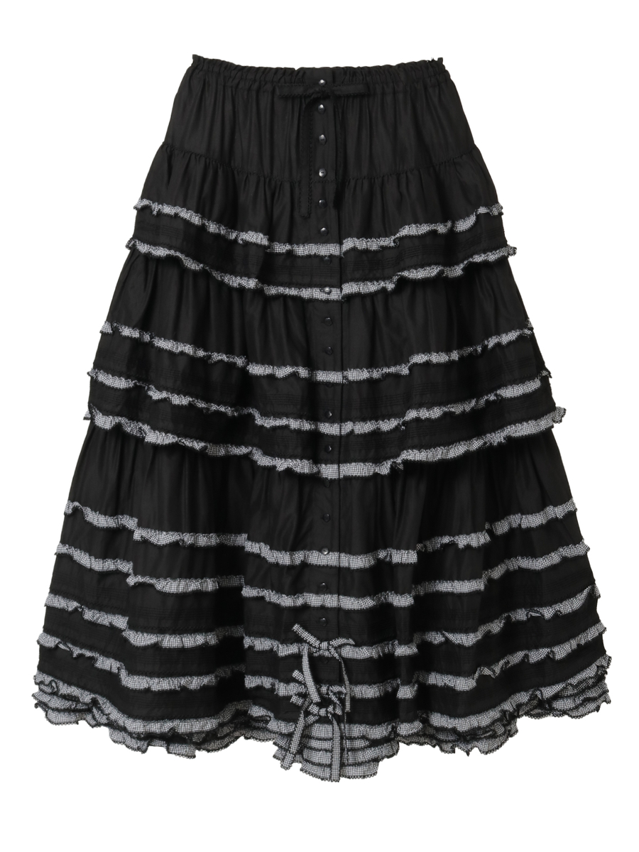 ギンガムフリル使いローンスカート 詳細画像 クロ 1