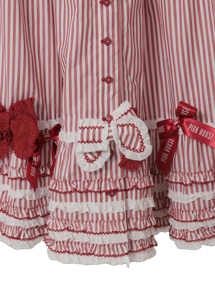 リボンいっぱいストライプスカート 詳細画像 アカ 8