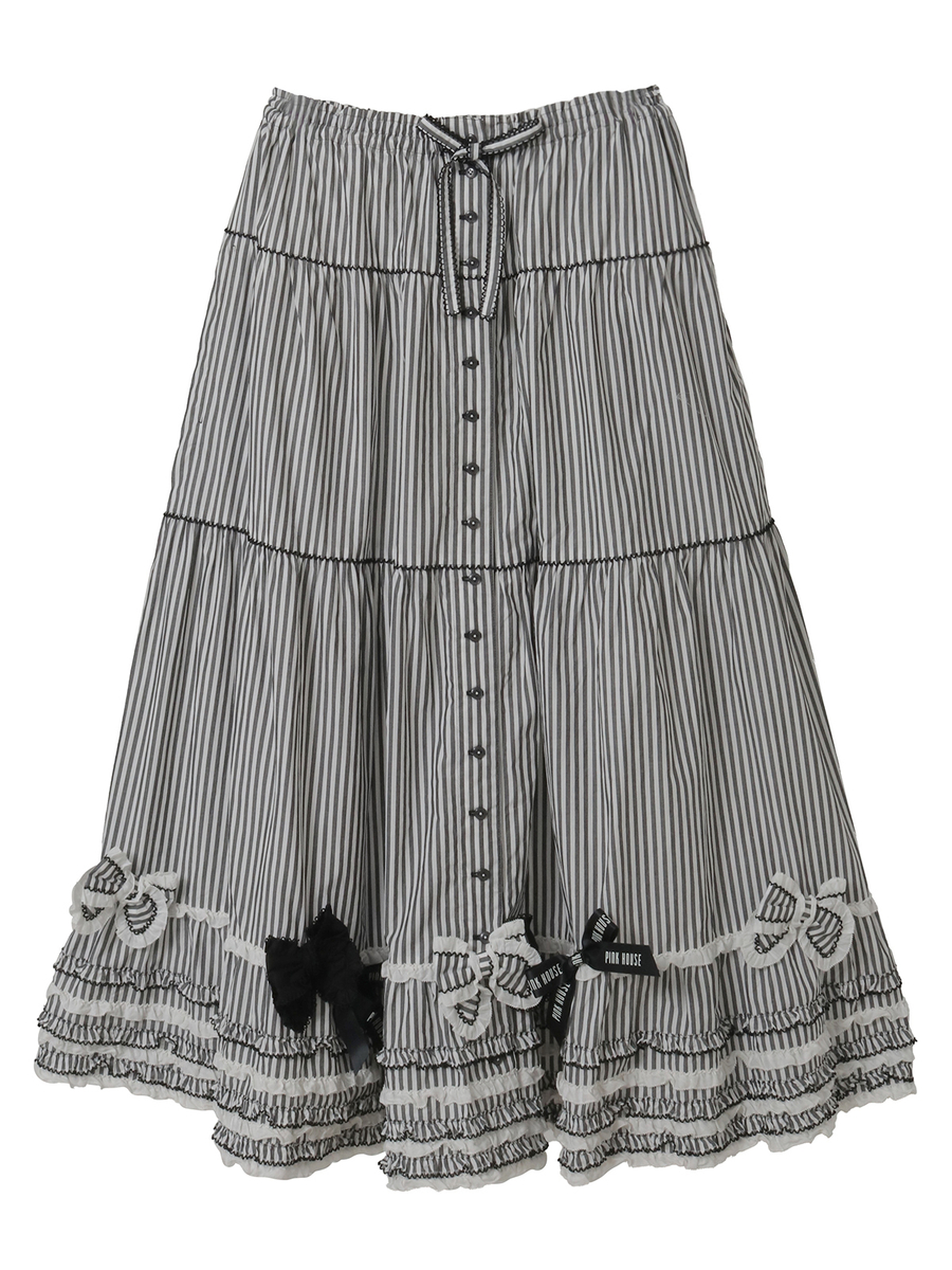 リボンいっぱいストライプスカート 詳細画像 クロ 1