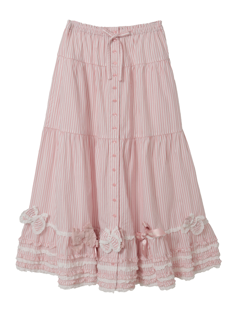 リボンいっぱいストライプスカート 詳細画像 ピンク 1