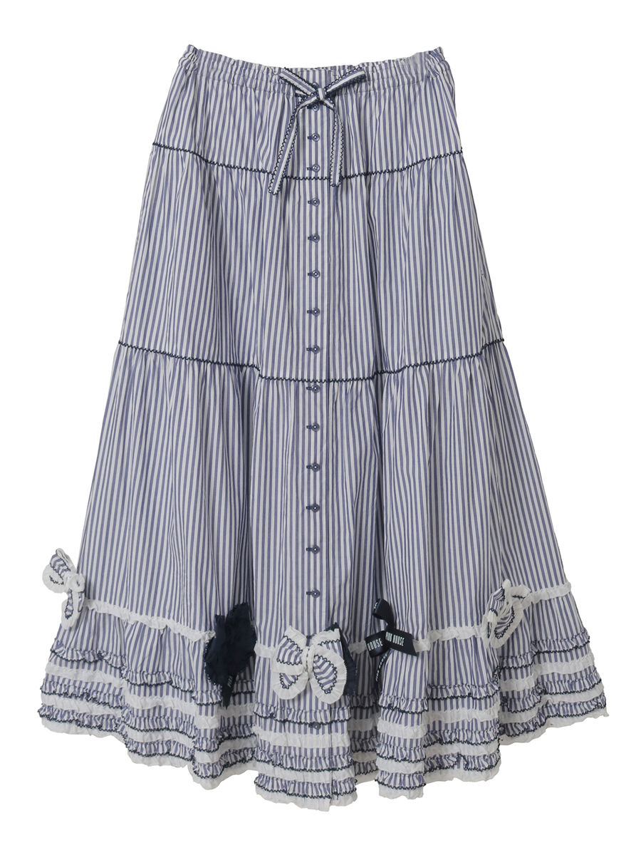 リボンいっぱいストライプスカート 詳細画像 ネイビー 1
