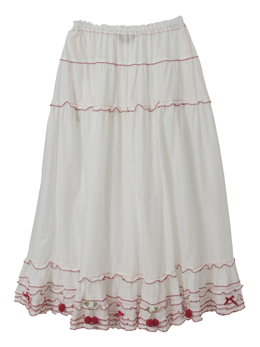 さくらんぼモチーフ使いフリルスカート 詳細画像 シロ&times;アカ 2