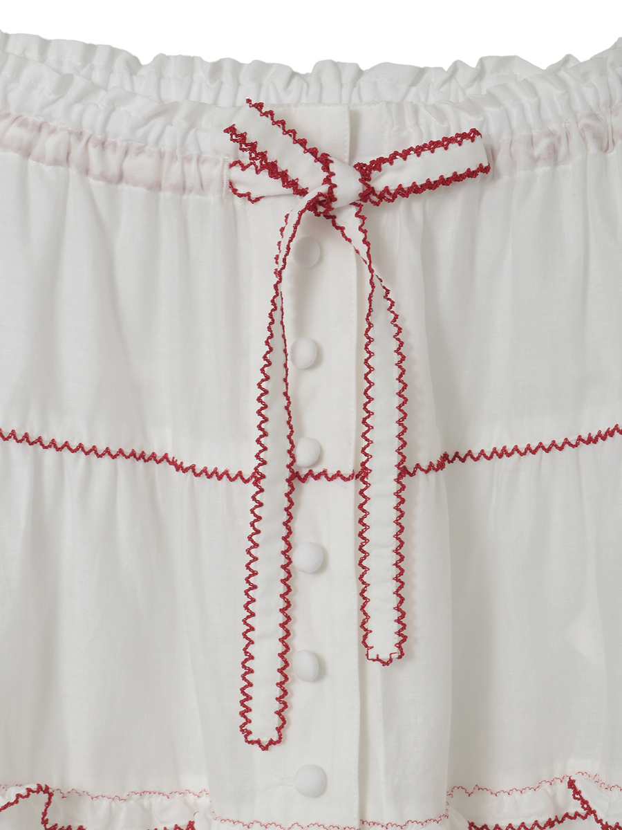 さくらんぼモチーフ使いフリルスカート 詳細画像 シロ&times;アカ 3