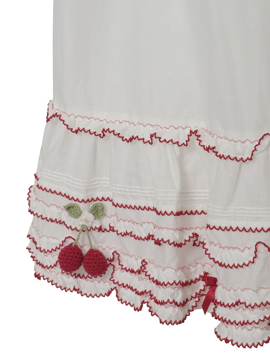 さくらんぼモチーフ使いフリルスカート 詳細画像 シロ&times;アカ 5