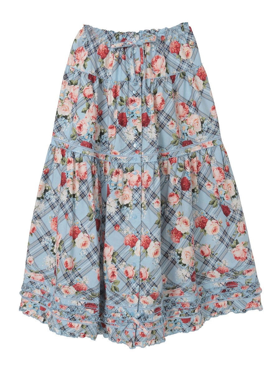 フラワーチェックプリントスカート 詳細画像 イエロー 1