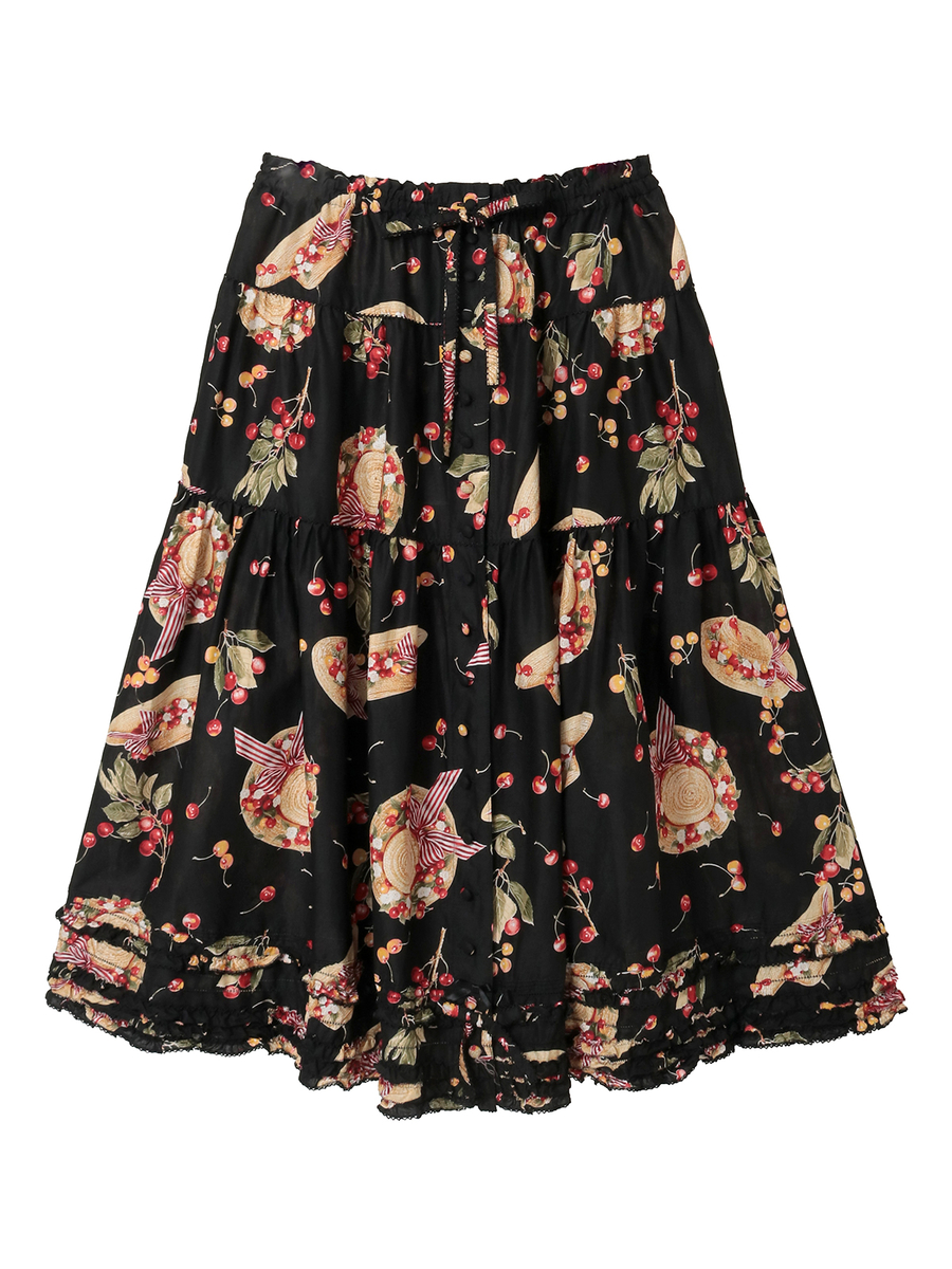 さくらんぼの日曜日プリントスカート 詳細画像 クロ 1