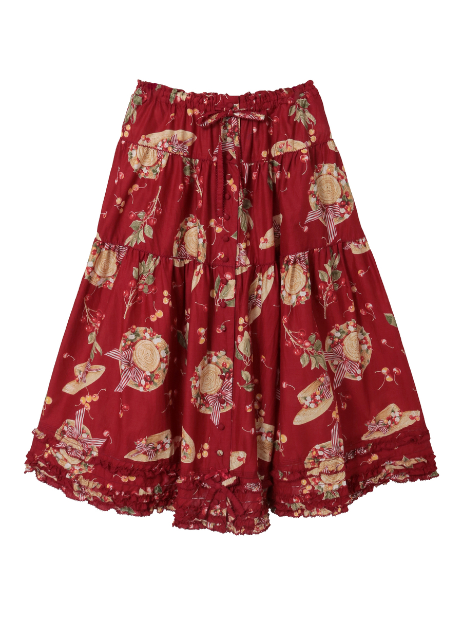 さくらんぼの日曜日プリントスカート 詳細画像 アカ 1