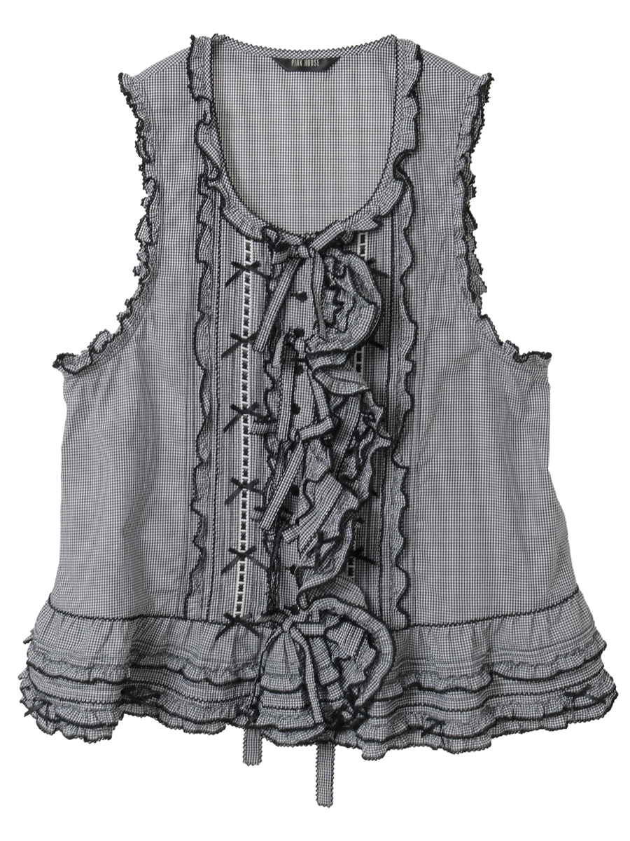 リボンモチーフいっぱいベストブラウス 詳細画像 クロ 1