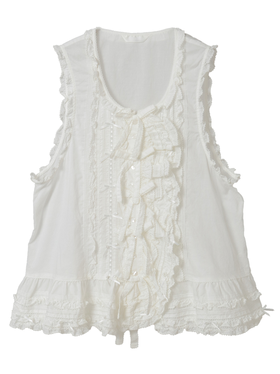 リボンモチーフいっぱいベストブラウス 詳細画像 シロ無地 1