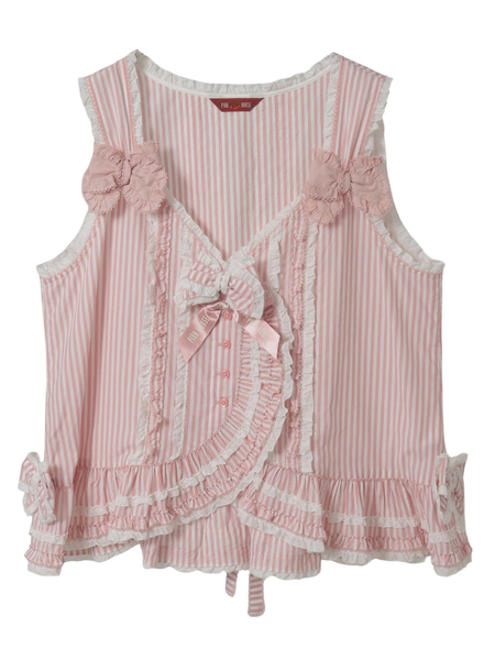 ローンフリル使いストライプベストブラウス