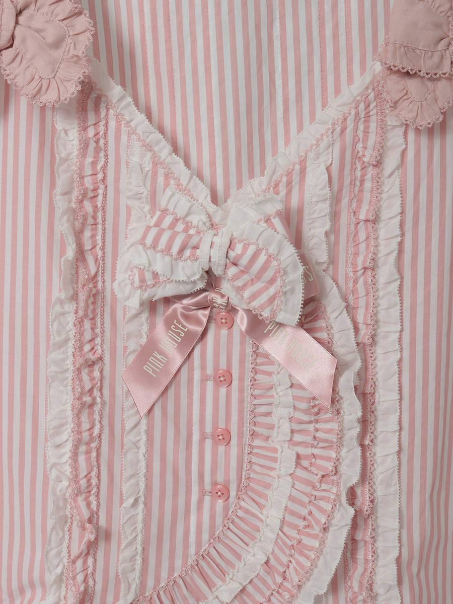 ローンフリル使いストライプベストブラウス 詳細画像 ピンク 10
