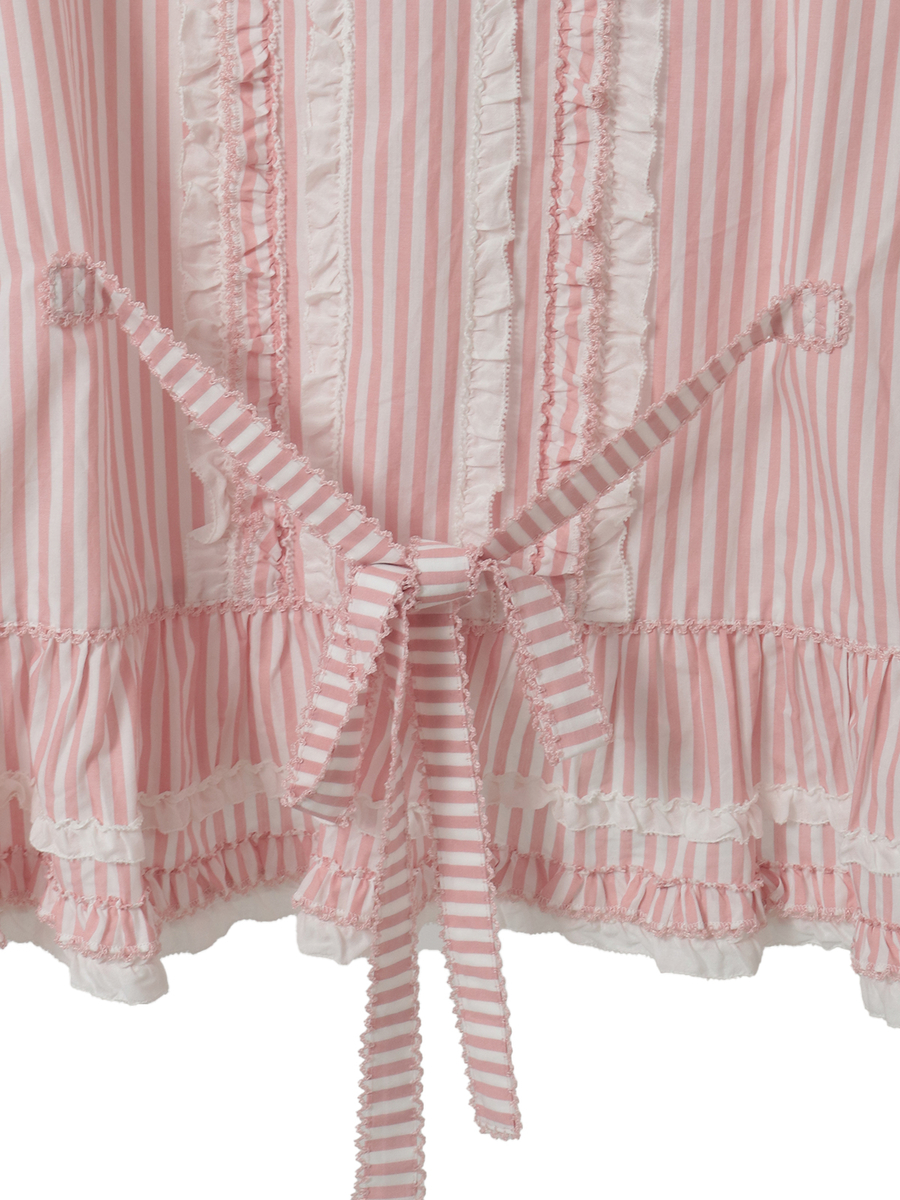 ローンフリル使いストライプベストブラウス 詳細画像 ピンク 11