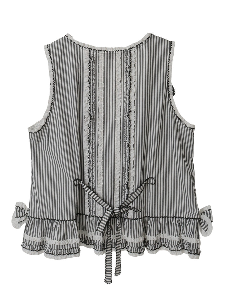 ローンフリル使いストライプベストブラウス 詳細画像 ピンク 2