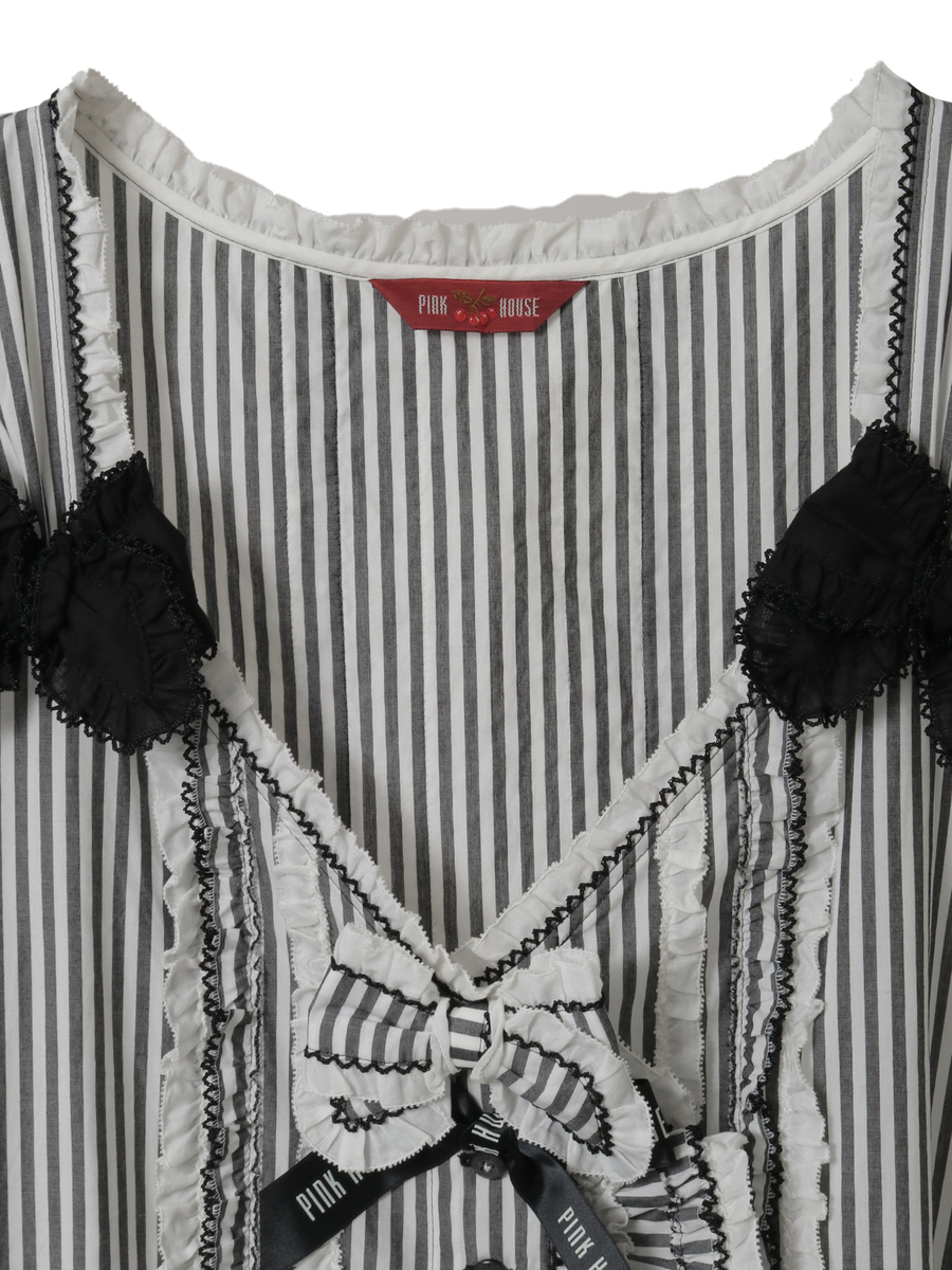 ローンフリル使いストライプベストブラウス 詳細画像 ピンク 3