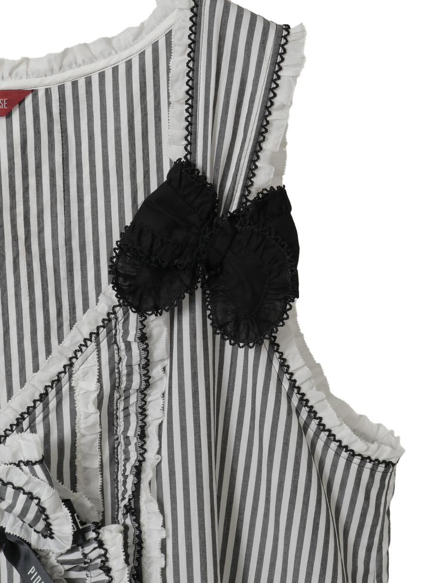 ローンフリル使いストライプベストブラウス 詳細画像 ピンク 4