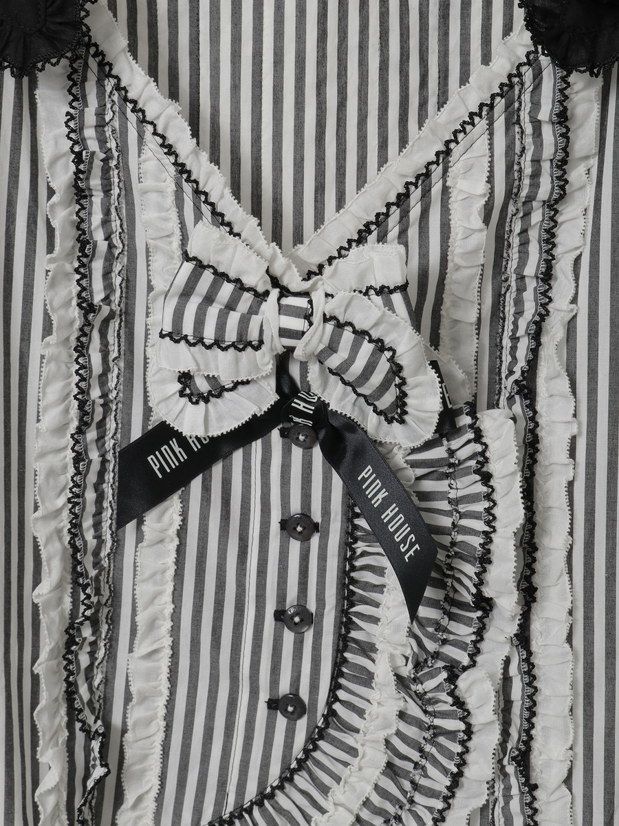 ローンフリル使いストライプベストブラウス 詳細画像 ピンク 6