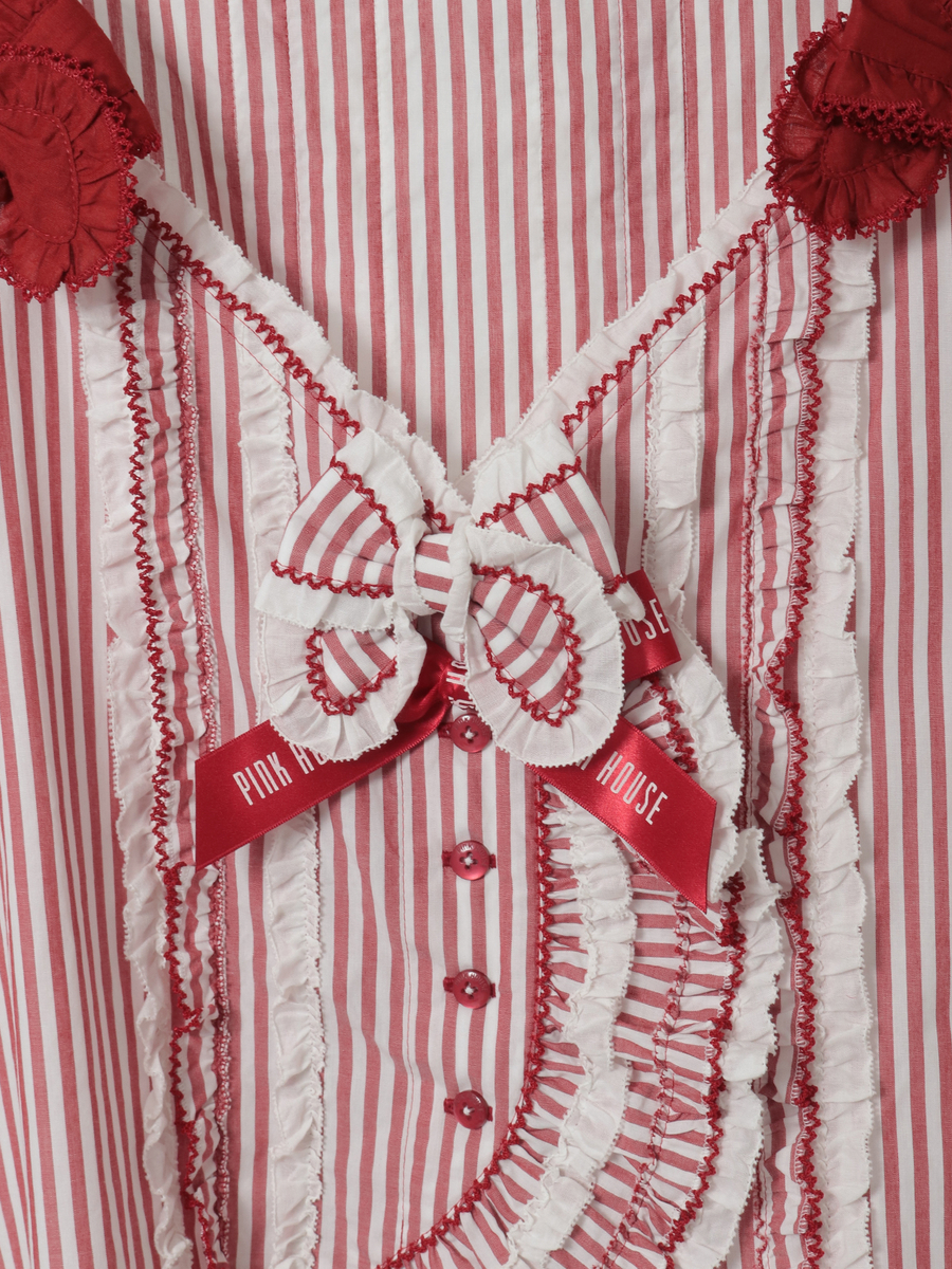 ローンフリル使いストライプベストブラウス 詳細画像 ピンク 8