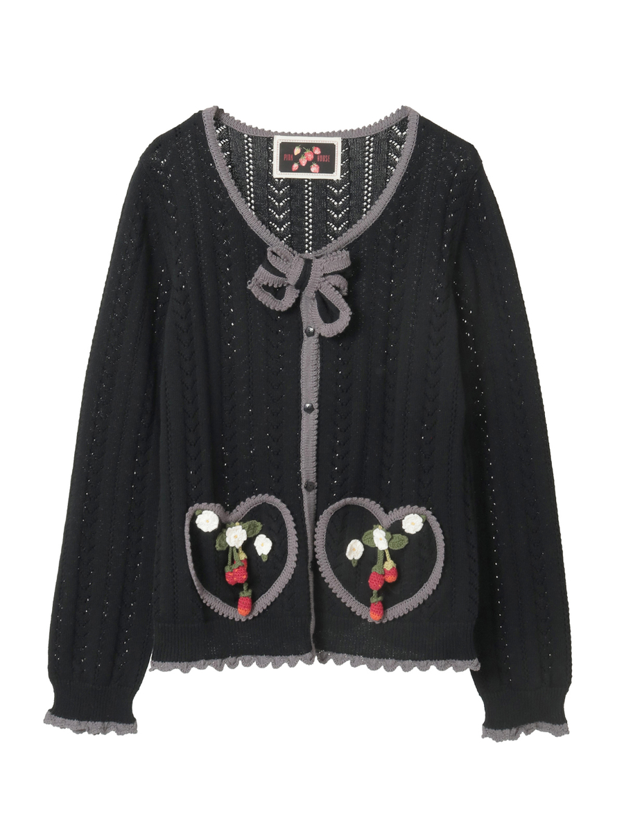 苺モチーフ使いカーディガン 詳細画像 クロ 1