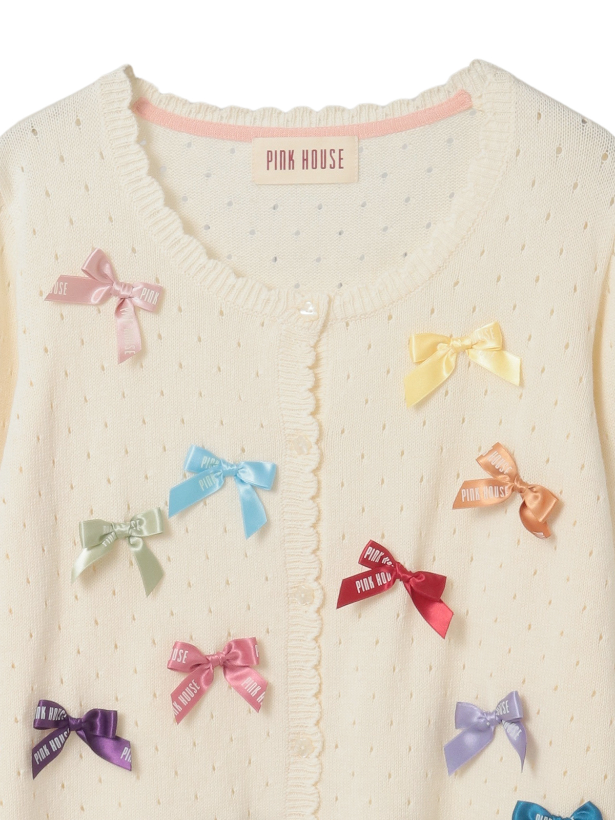 予約】カラフルリボンいっぱいニットカーディガン｜ピンクハウス