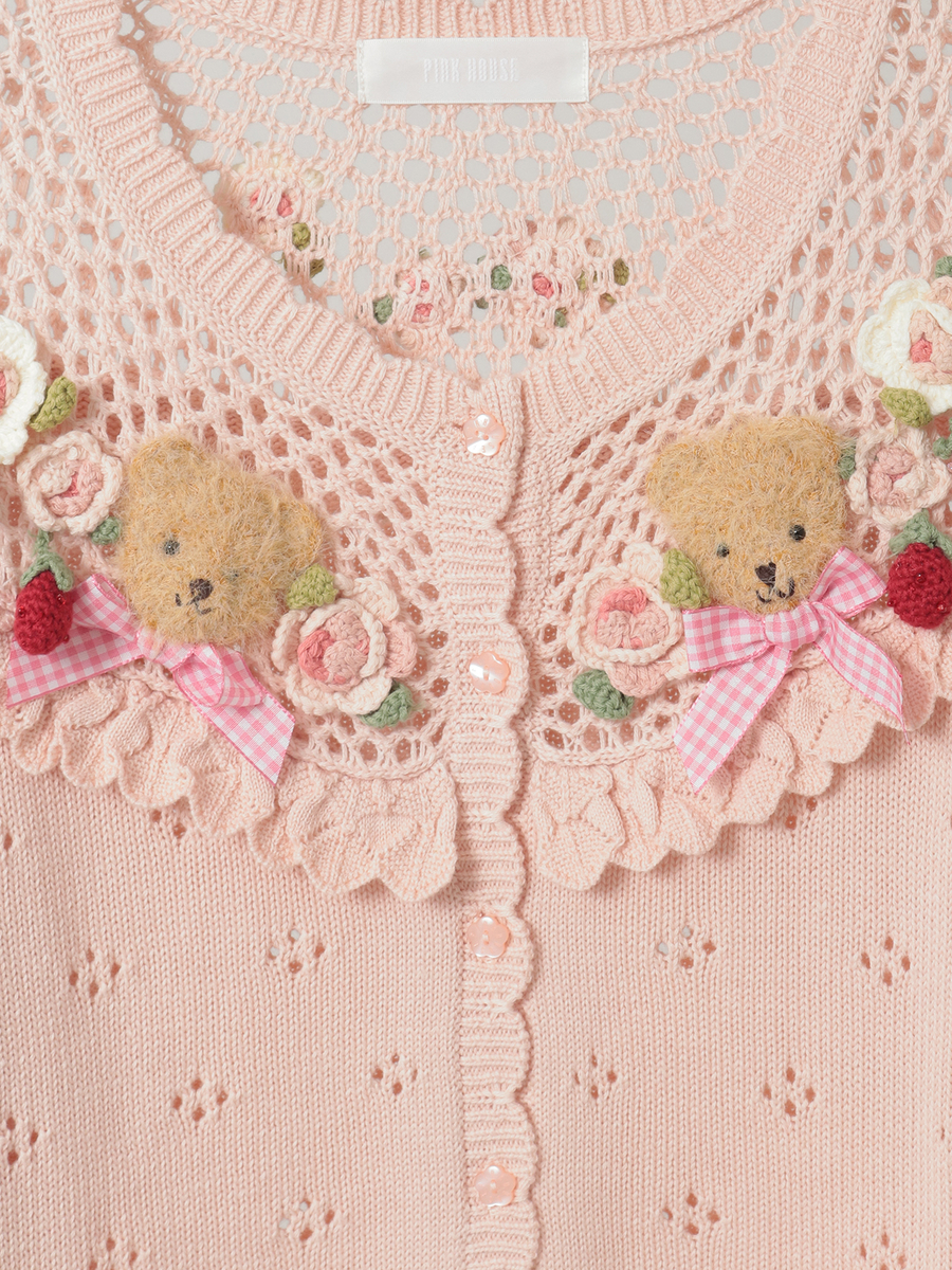 テディ＆ローズモチーフヨークニットカーディガン 詳細画像 クロ 10