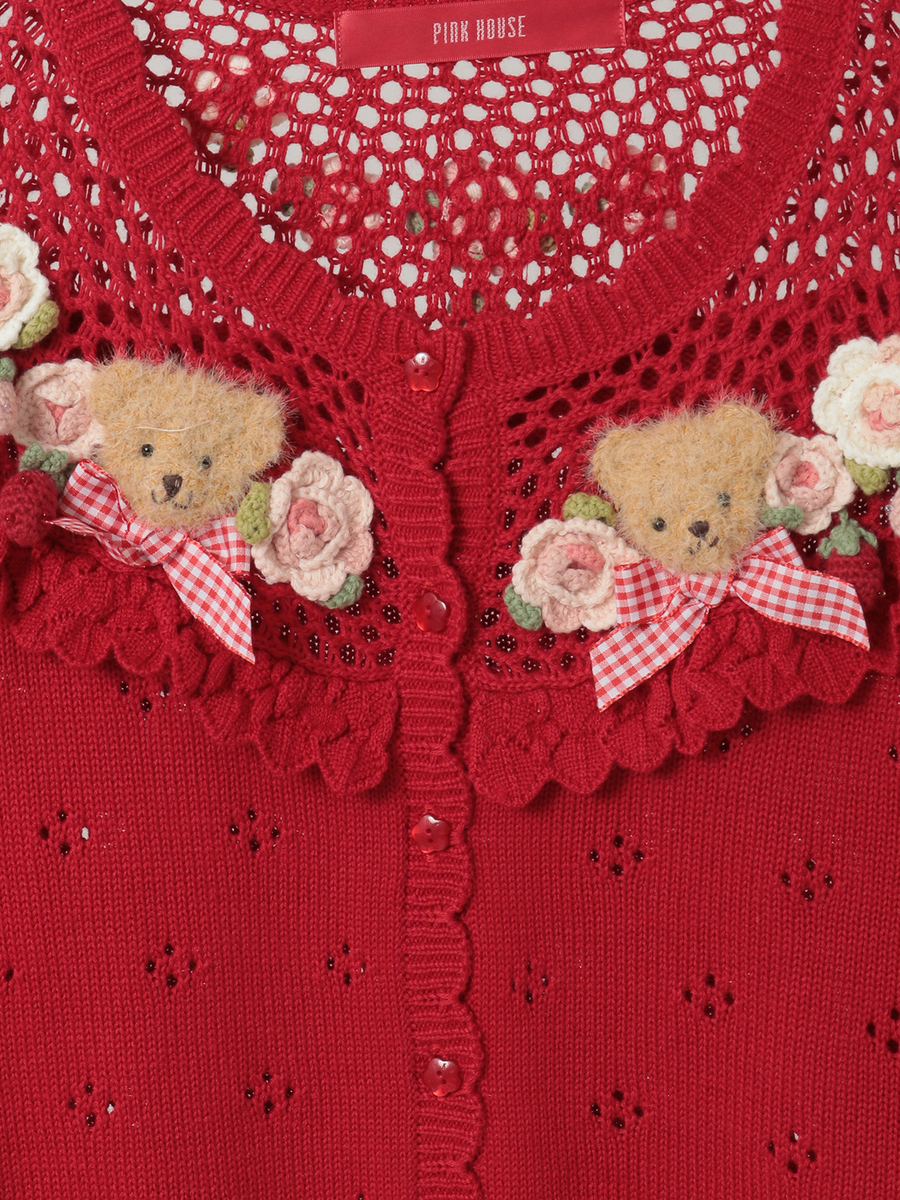 テディ＆ローズモチーフヨークニットカーディガン 詳細画像 クロ 14