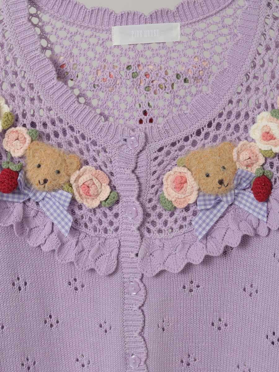 テディ＆ローズモチーフヨークニットカーディガン 詳細画像 クロ 16