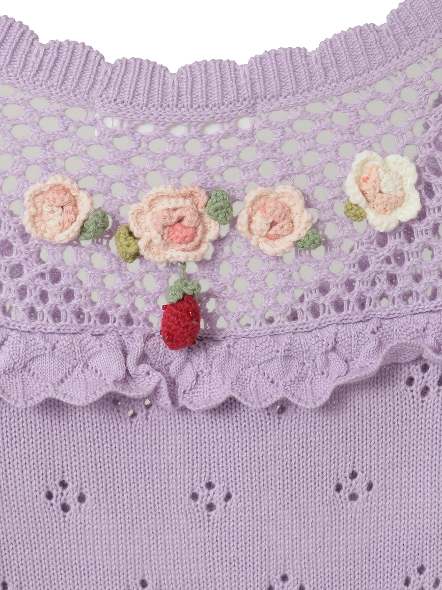 テディ＆ローズモチーフヨークニットカーディガン 詳細画像 クロ 17