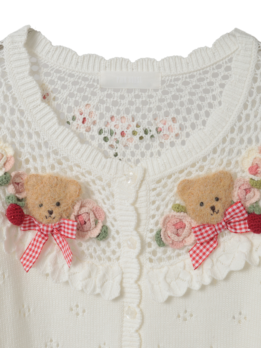 テディ＆ローズモチーフヨークニットカーディガン 詳細画像 クロ 3