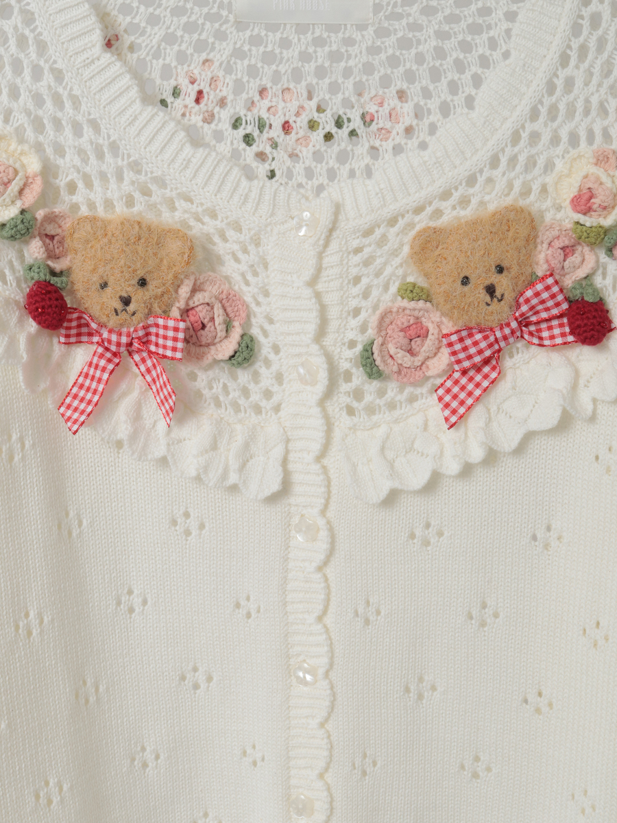 テディ＆ローズモチーフヨークニットカーディガン 詳細画像 クロ 6