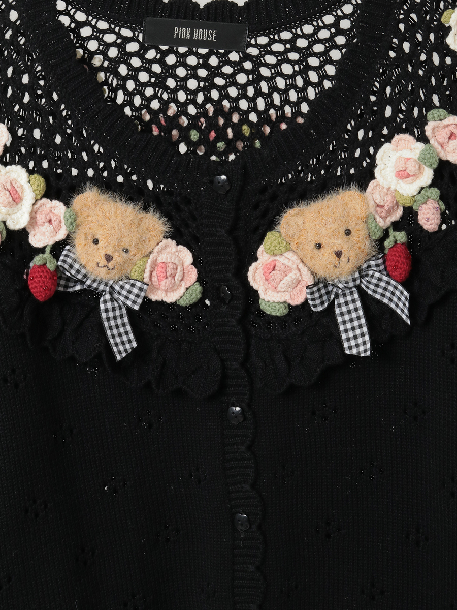 テディ＆ローズモチーフヨークニットカーディガン 詳細画像 クロ 8