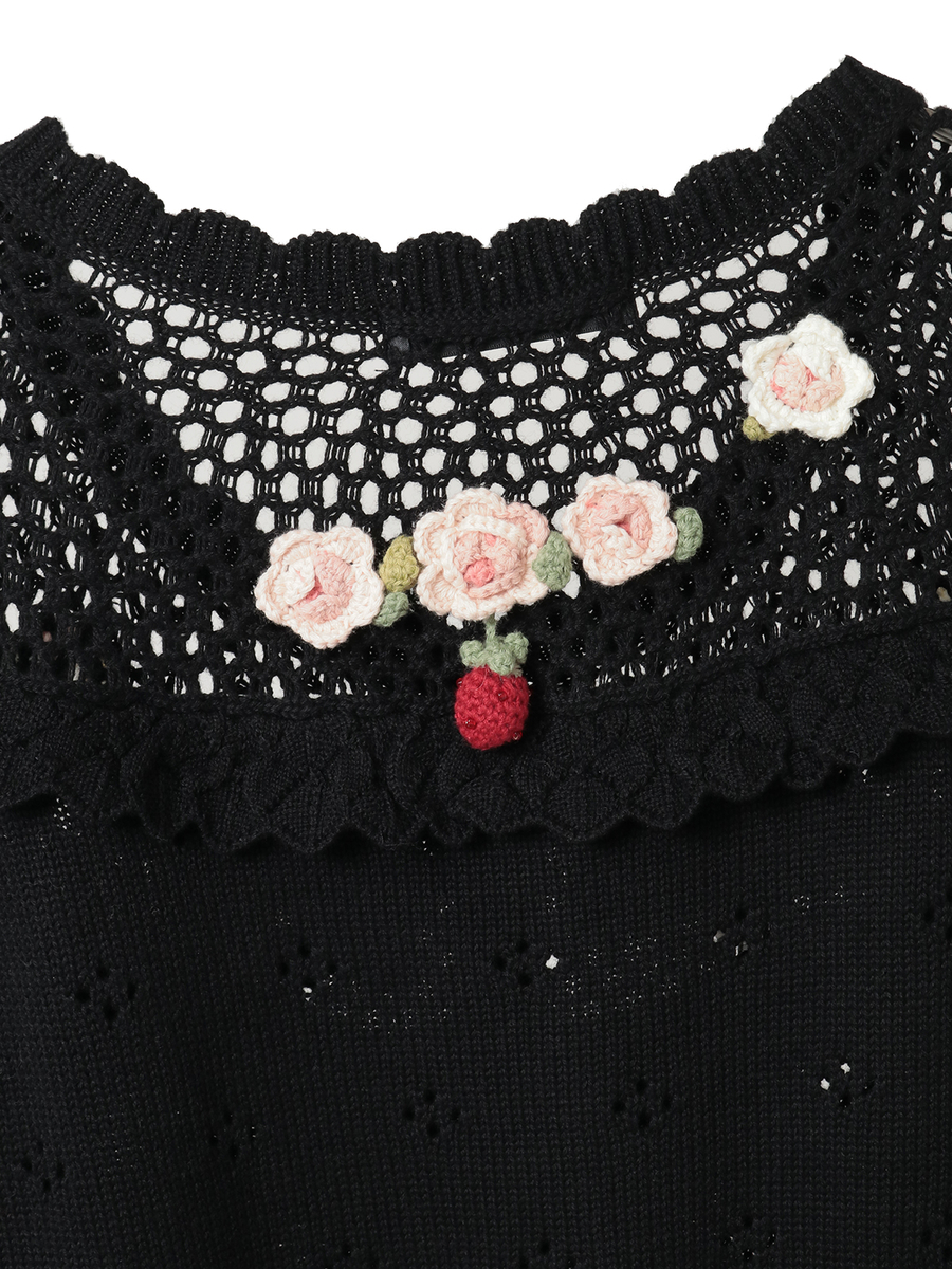 テディ＆ローズモチーフヨークニットカーディガン 詳細画像 クロ 9