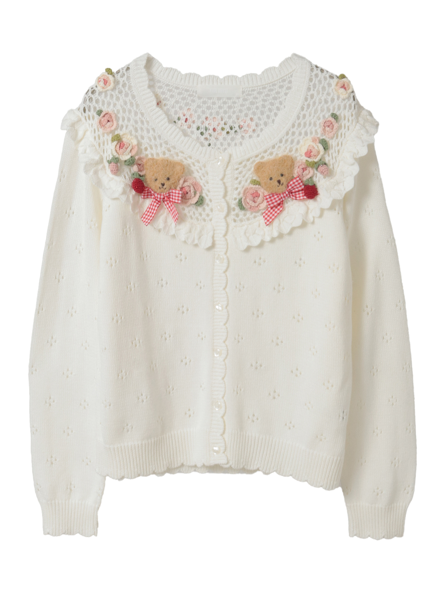 テディ＆ローズモチーフヨークニットカーディガン 詳細画像 バニラ 1