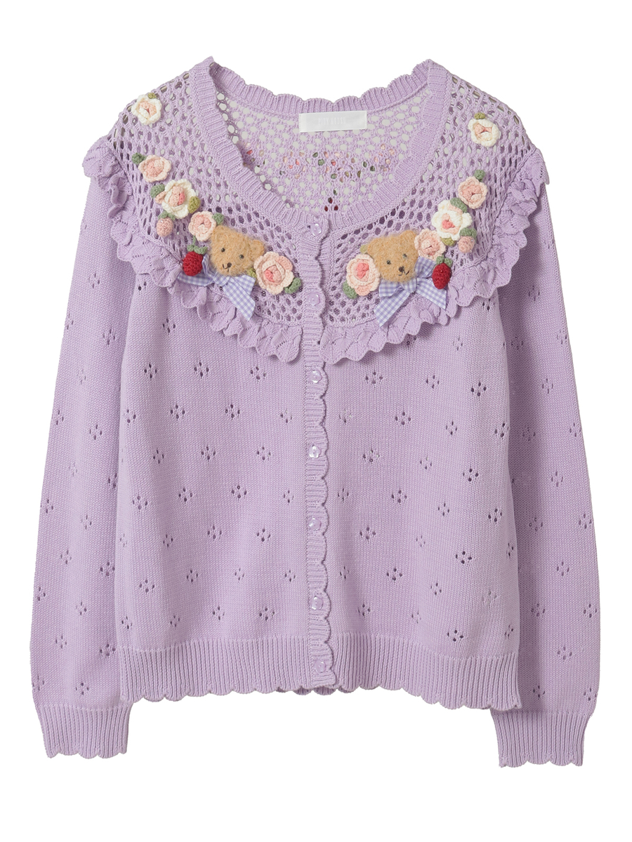 テディ＆ローズモチーフヨークニットカーディガン 詳細画像 ラベンダー 1