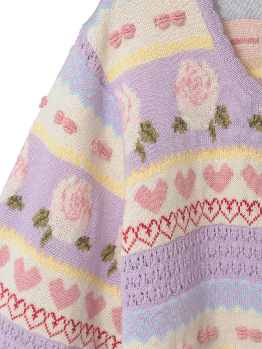 テディ＆ローズジャガードニットカーディガン 詳細画像 ラベンダー 18
