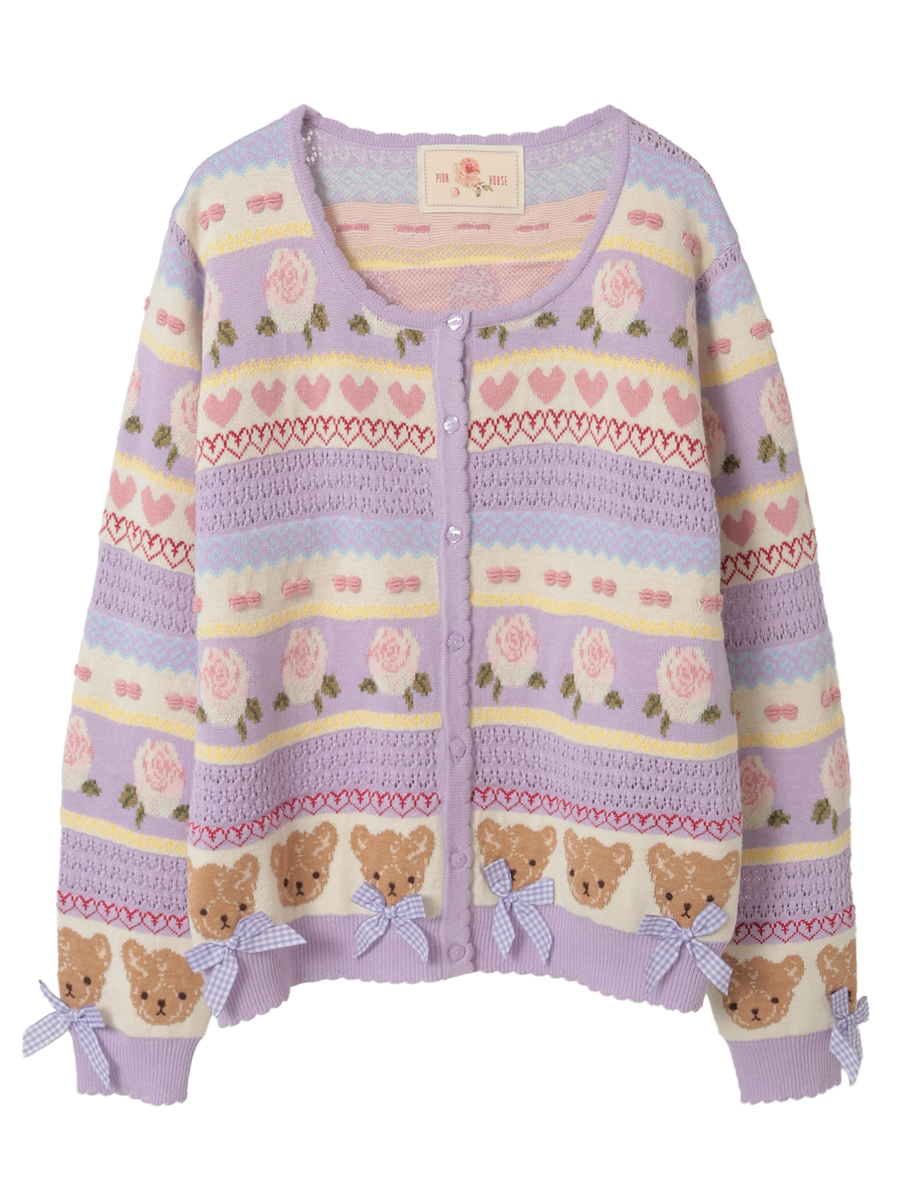 テディ＆ローズジャガードニットカーディガン 詳細画像 ラベンダー 1