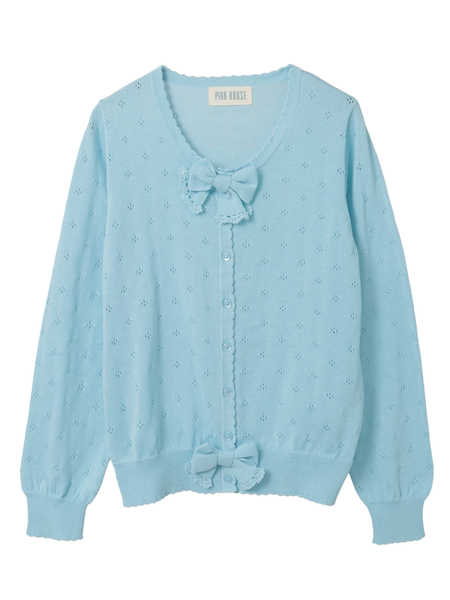 リボンモチーフ付き透かし柄カーディガン