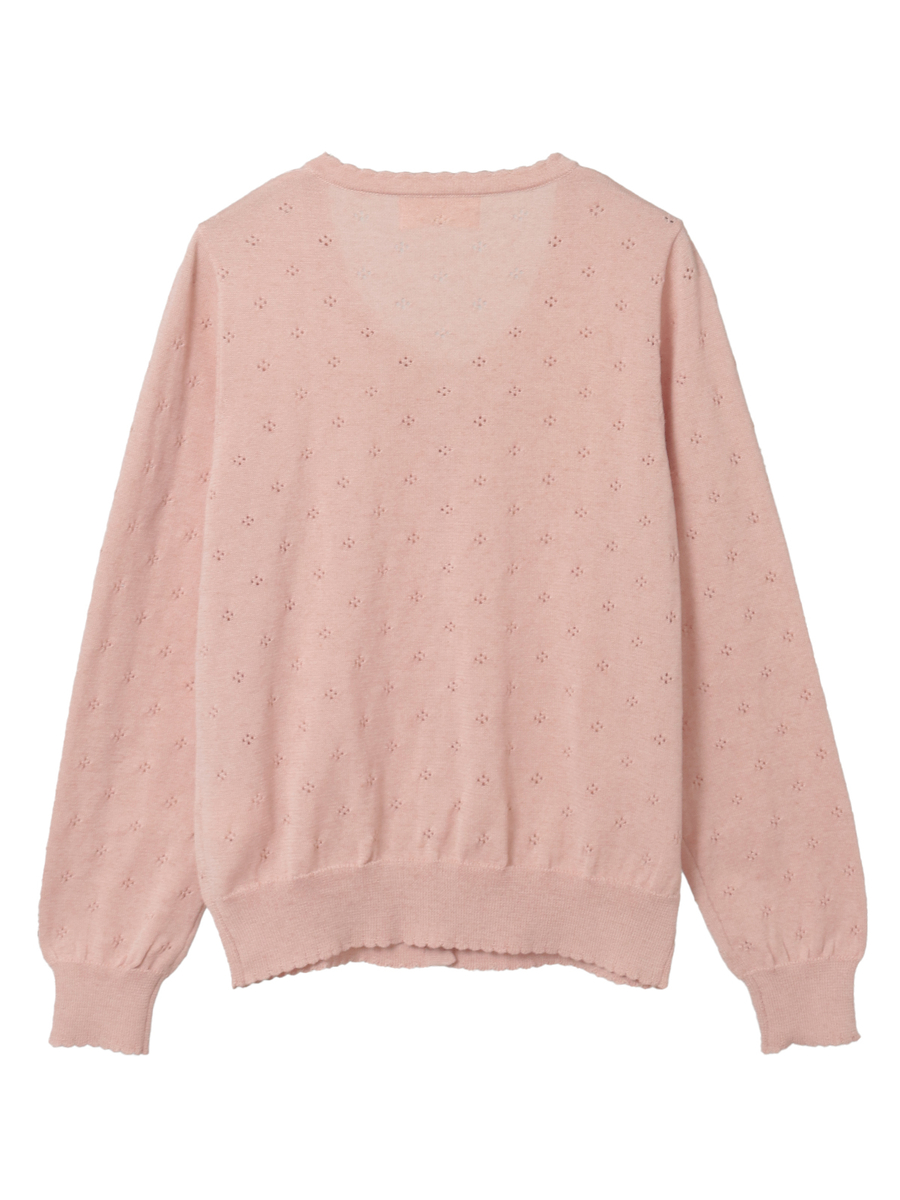 リボンモチーフ付き透かし柄カーディガン 詳細画像 ピンク 2