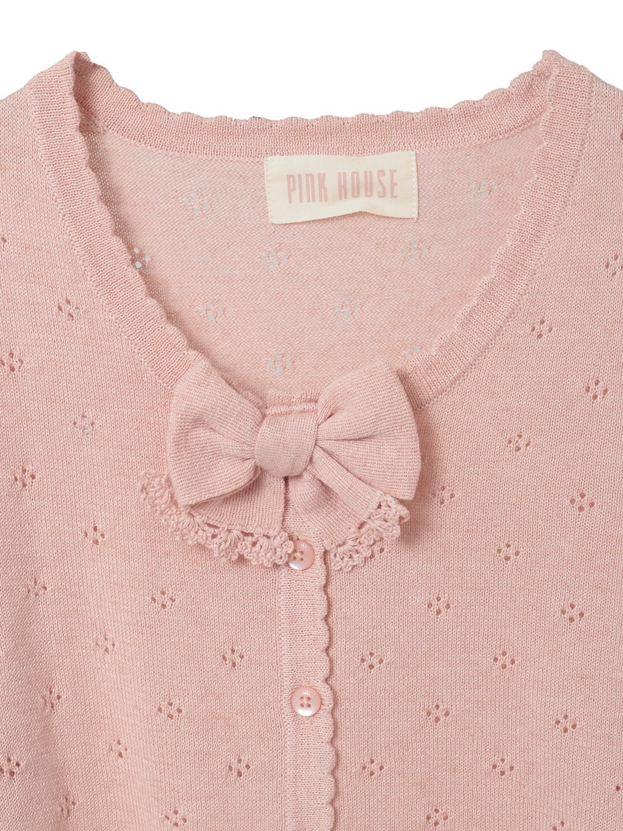 リボンモチーフ付き透かし柄カーディガン 詳細画像 ピンク 3