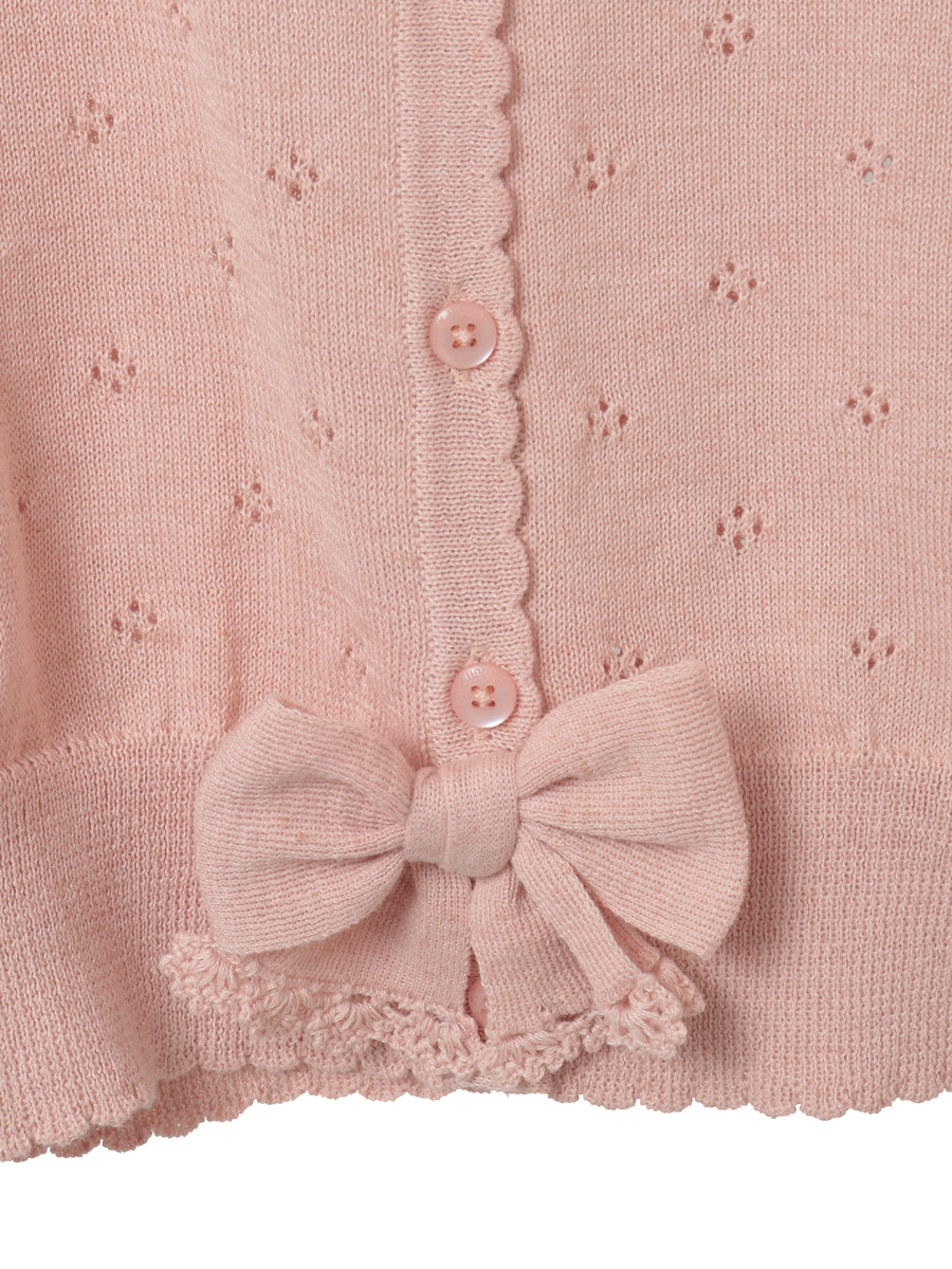 リボンモチーフ付き透かし柄カーディガン 詳細画像 ピンク 5