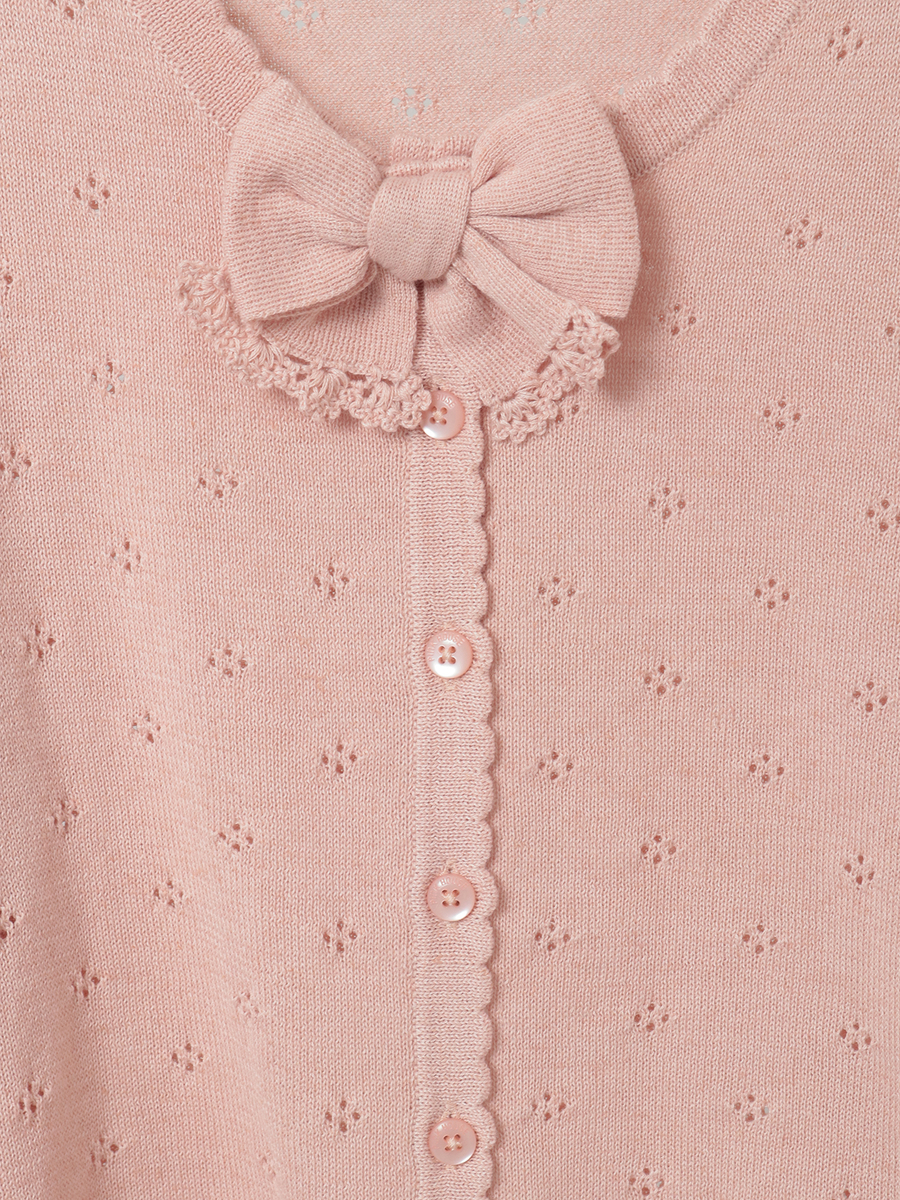 リボンモチーフ付き透かし柄カーディガン 詳細画像 ピンク 6