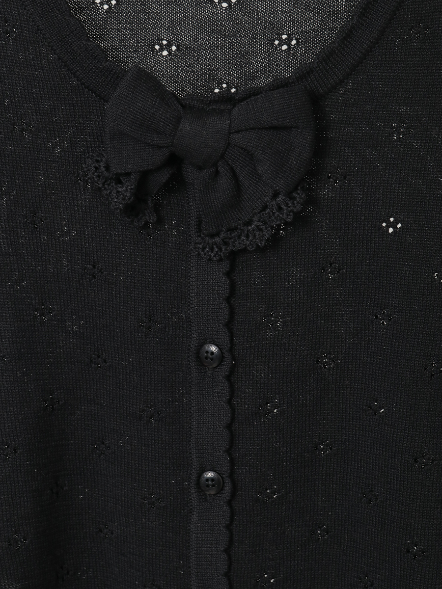 リボンモチーフ付き透かし柄カーディガン 詳細画像 ピンク 7