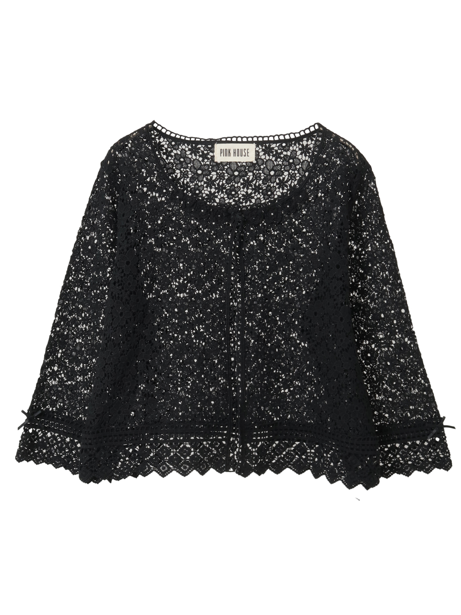 小花柄レースカーディガン 詳細画像 クロ 1